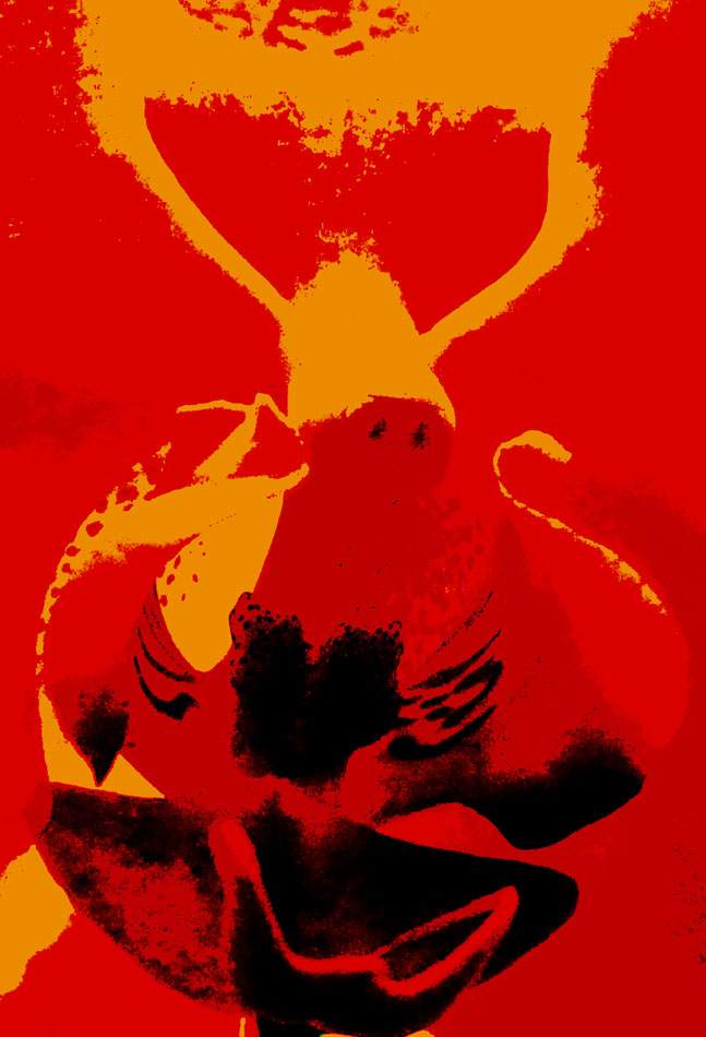 Abstrahierte Blütenform in Rot und Orange